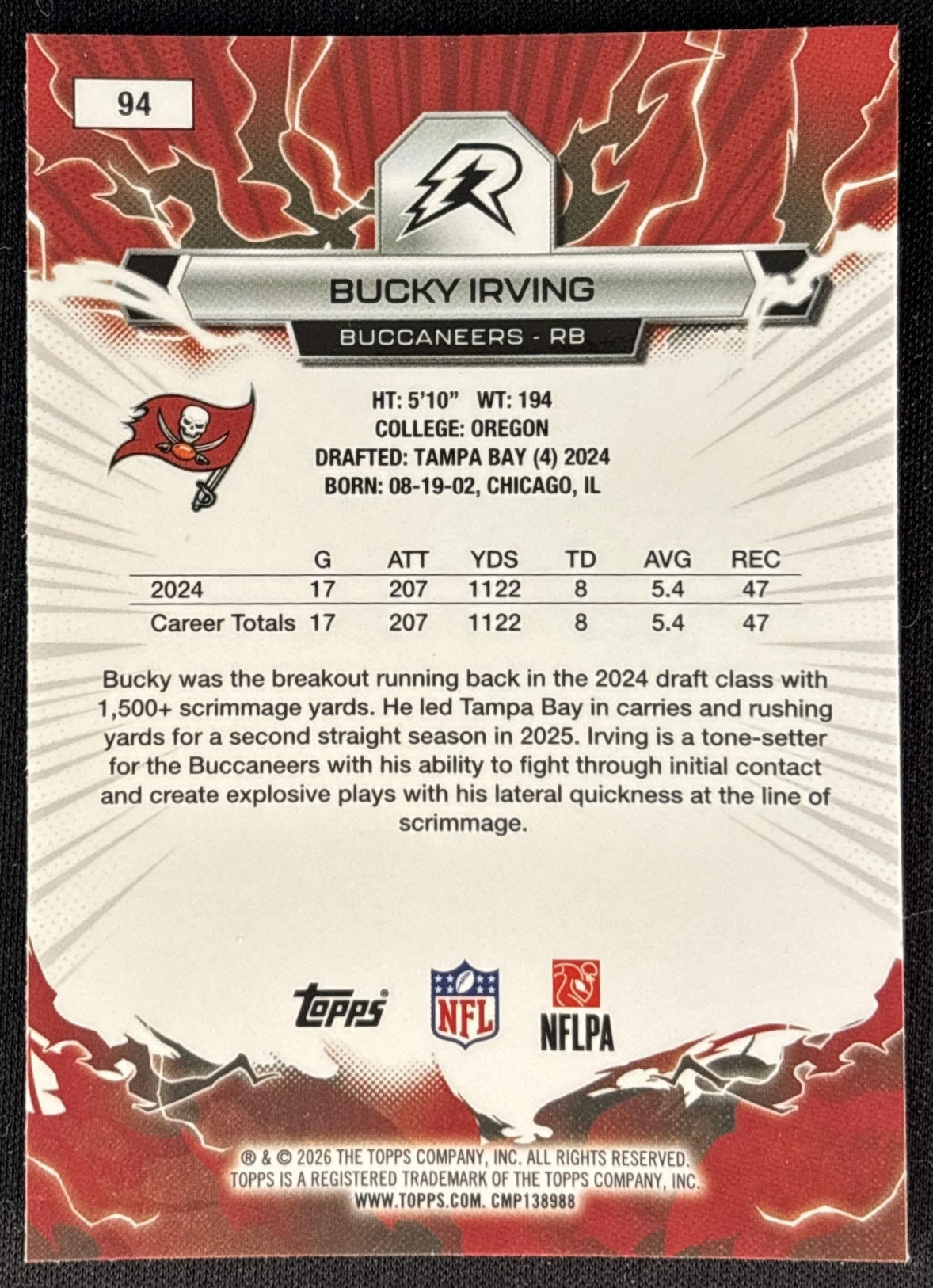 Bucky Irving 2025 Topps Resurgence Buccaneers Tampa Bay Buccaneers back
