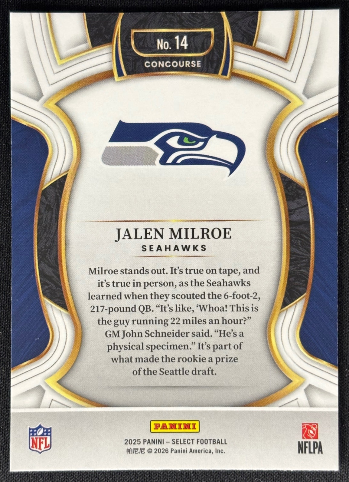 Jalen Milroe 2025 Select Concourse Seahawks - back