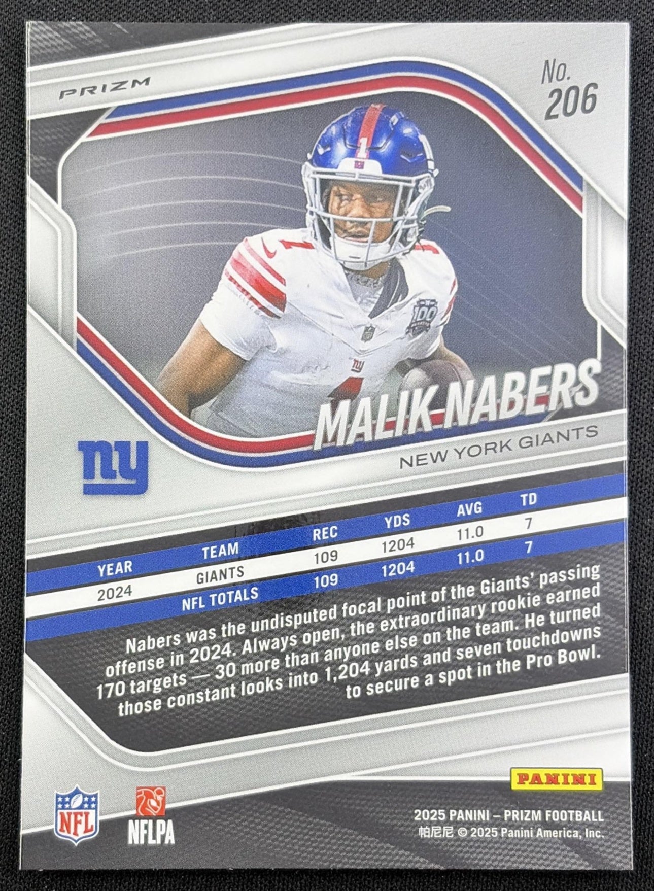 Malik Nabers 2025 Panini Prizm No Huddle Giants