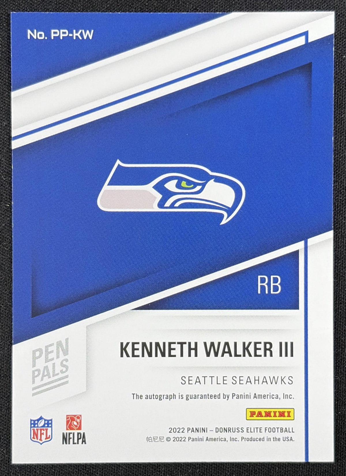 Kenneth Walker III 2022 Panini Donruss Elite Pen Pals Blue Ink Seahawks