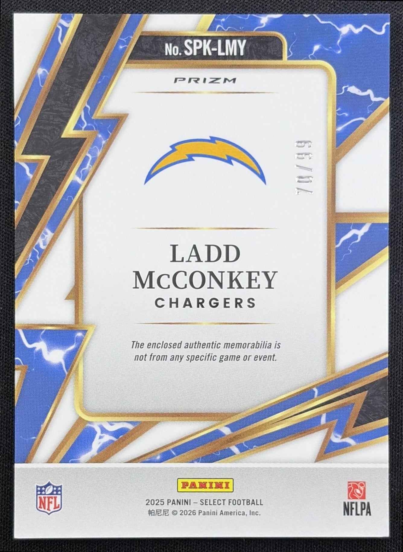 Ladd McConkey 2025 Panini Select Sparks White Prizm /99 Chargers