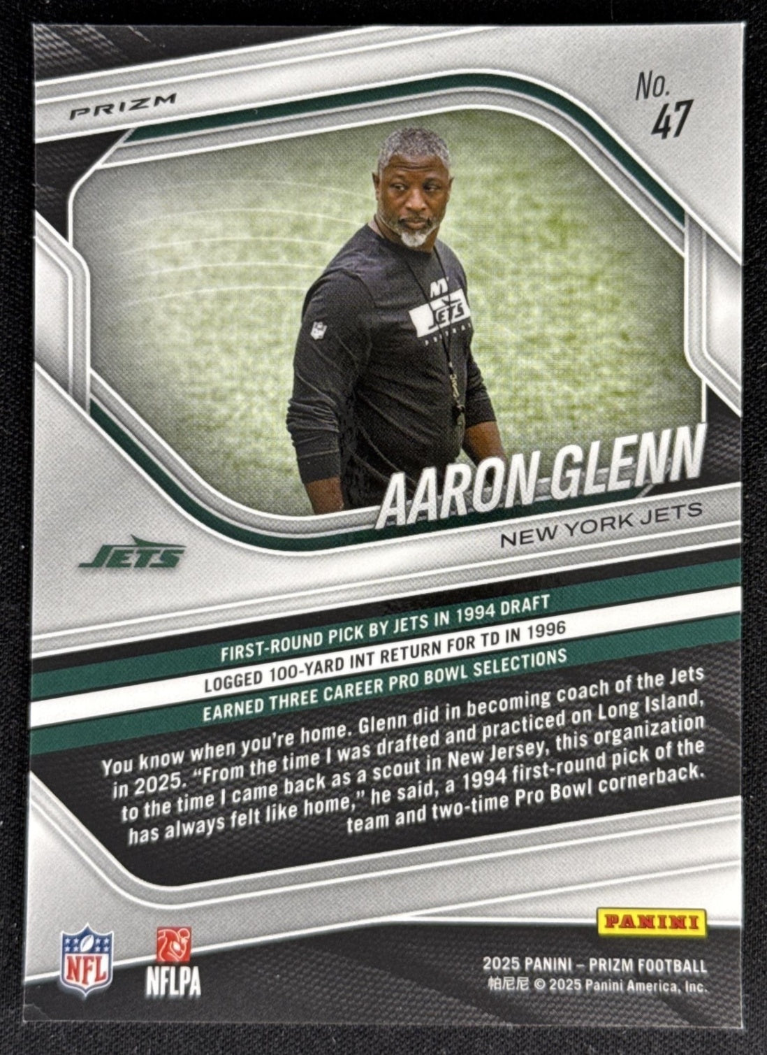 Aaron Glenn 2025 Panini Prizm Green Flash Jets Sports Trading Card