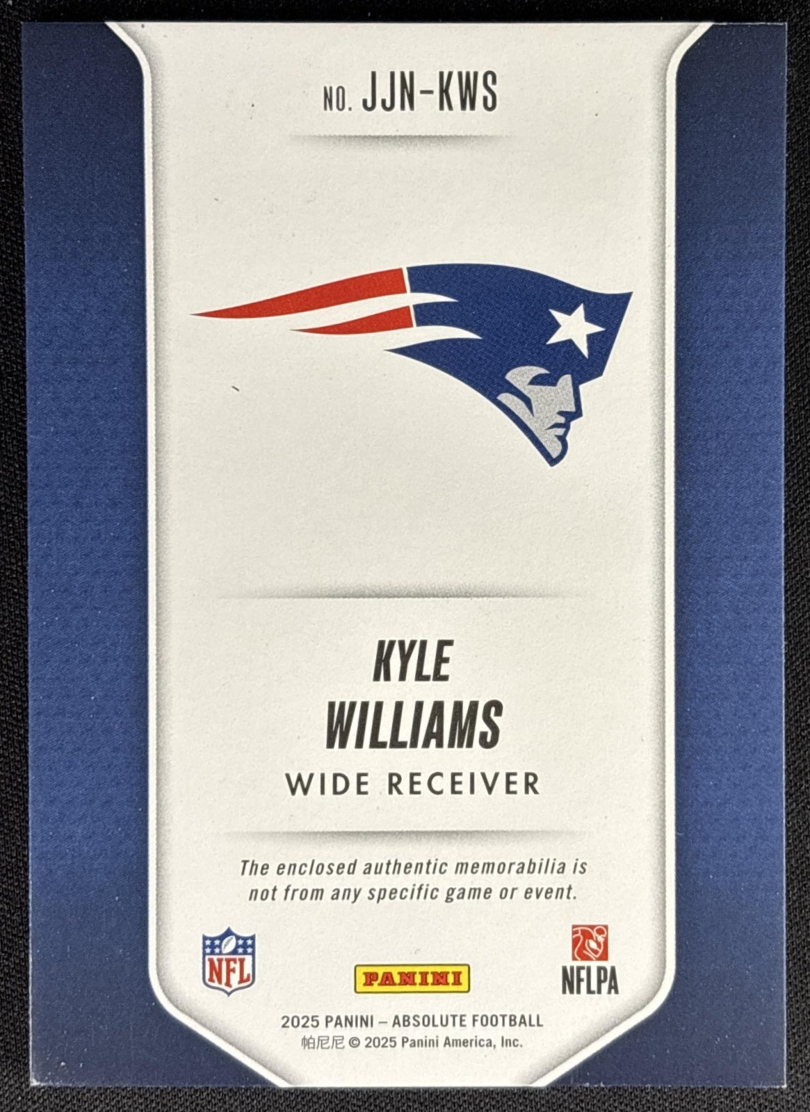 Kyle Williams 2025 Panini Absolute Jumbo Football /5 Patriots New England Patriots Sports Trading Card