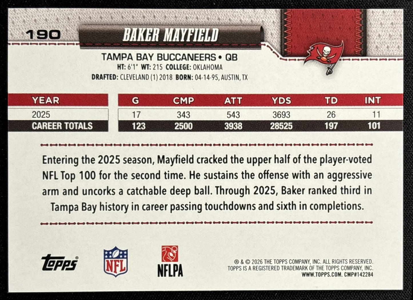 Baker Mayfield 2026 Topps Diamante Foil Buccaneers