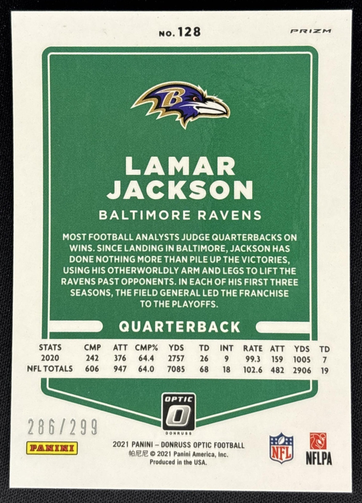 Lamar Jackson 2021 Panini Donruss Optic Wave /299 Ravens