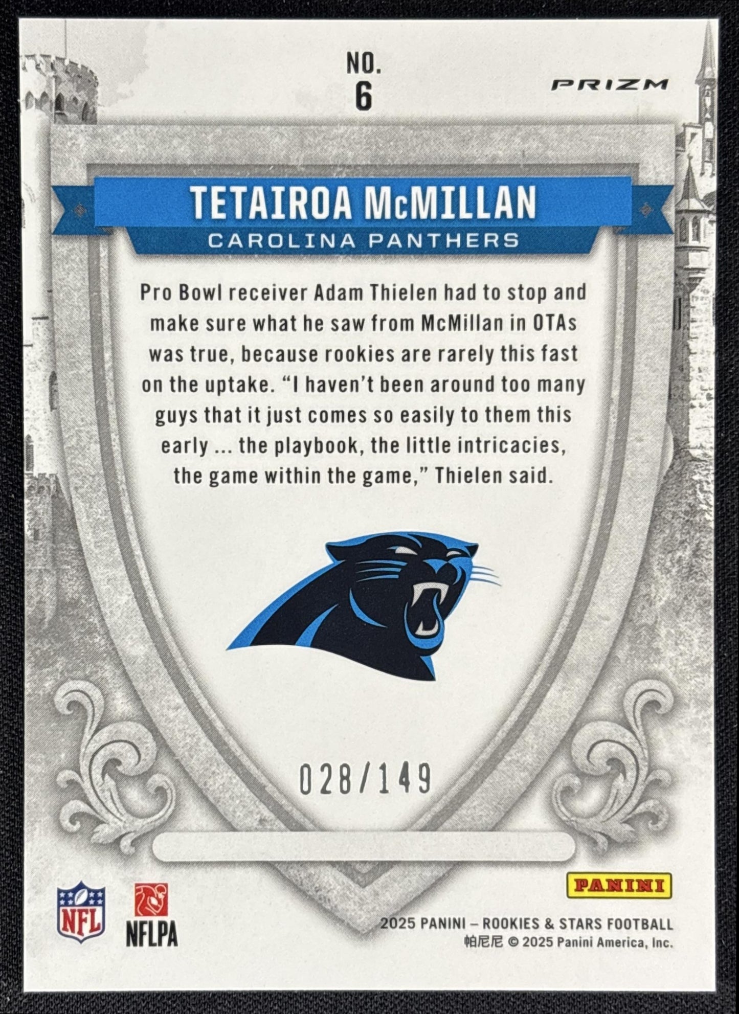 Tetairoa McMillan 2025 Panini Rookies & Stars Crusade White /149 Panthers - back