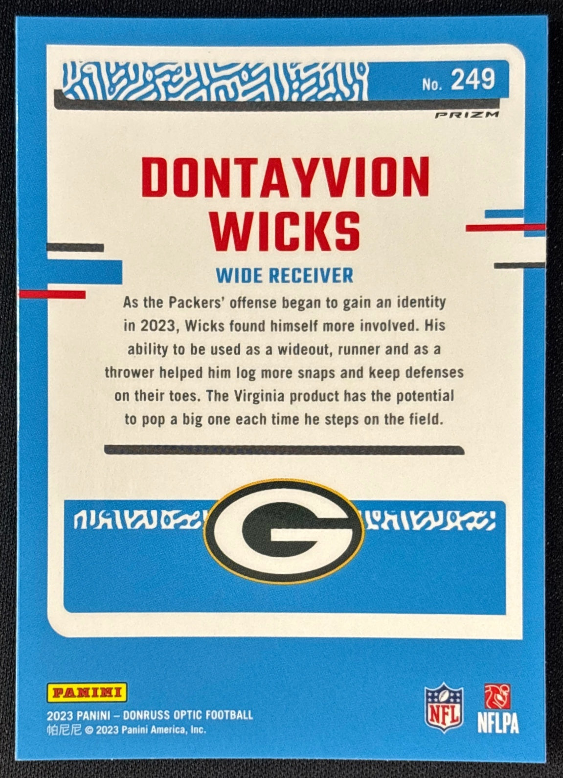 Dontayvion Wicks 2023 Donruss Optic Rocket Prizm Packers