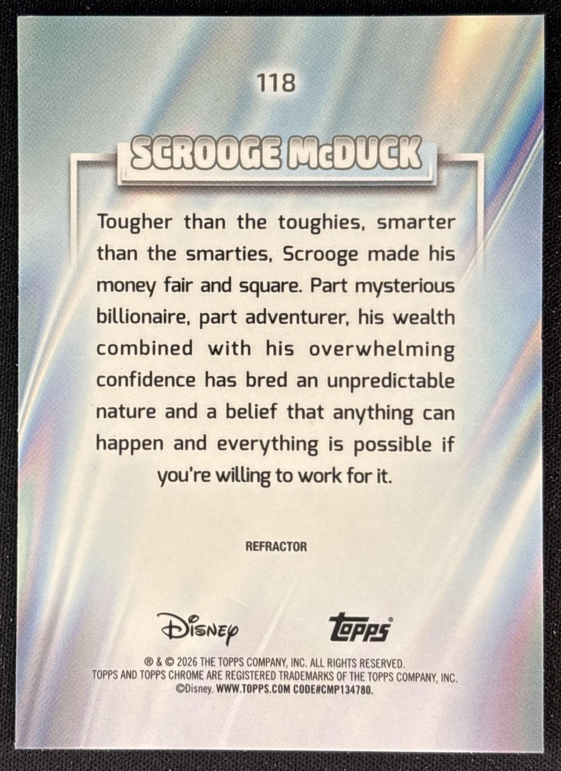 Scrooge McDuck 2026 Topps Chrome Disney Refractor Ducktales Back