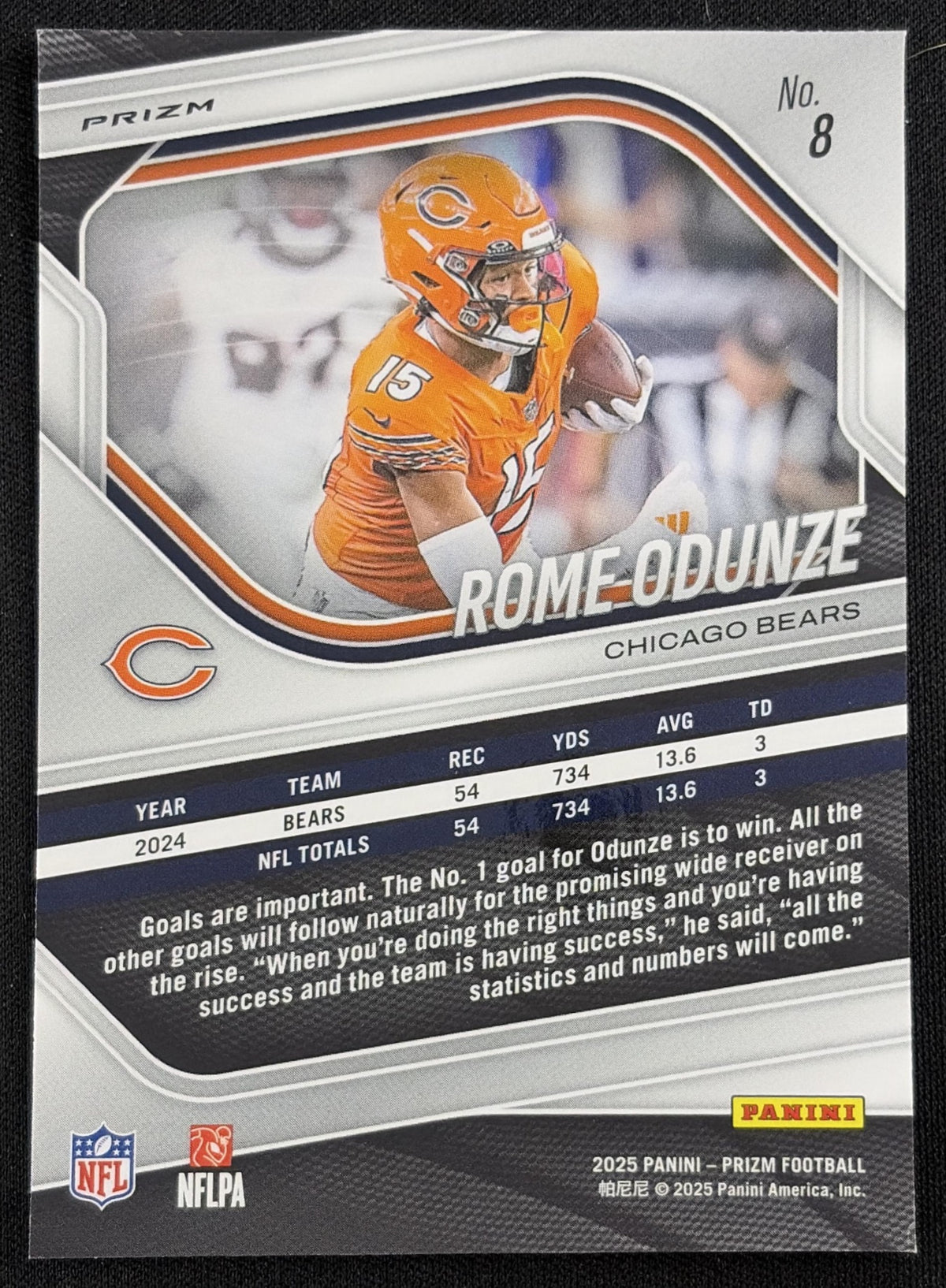 Rome Odunze 2025 Panini Prizm Silver Prizm Bears - Back