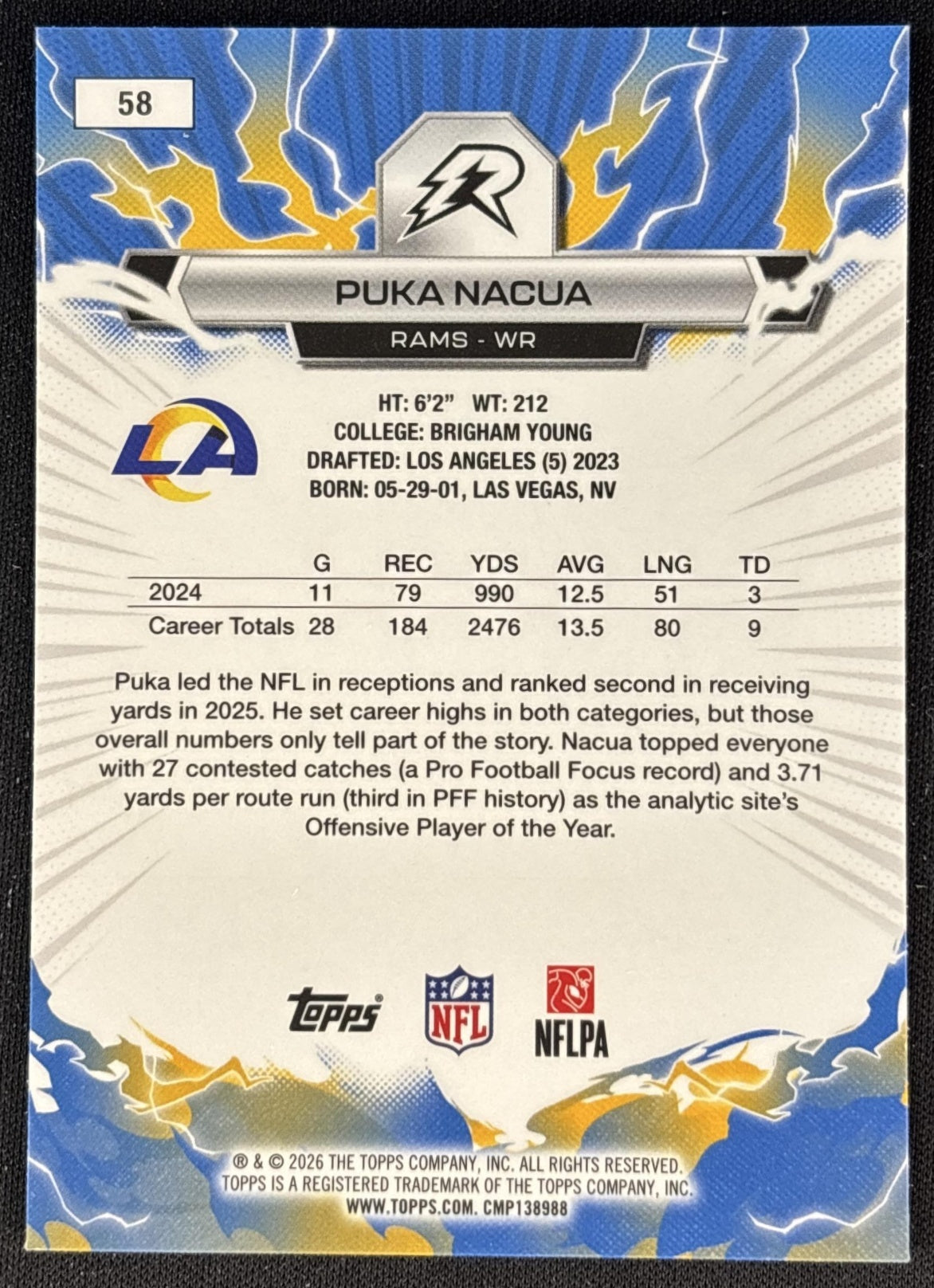 Puka Nacua 2025 Topps Resurgence Rams Los Angeles Rams back