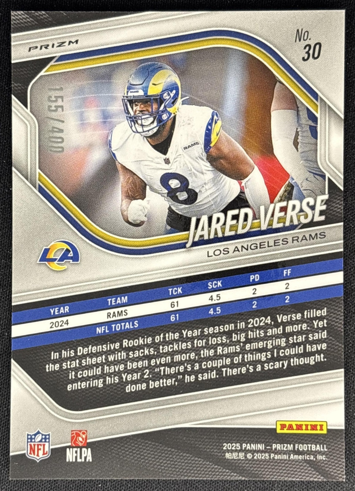 Jared Verse 2025 Panini Prizm Pandora /400 Rams Sports Trading Cards