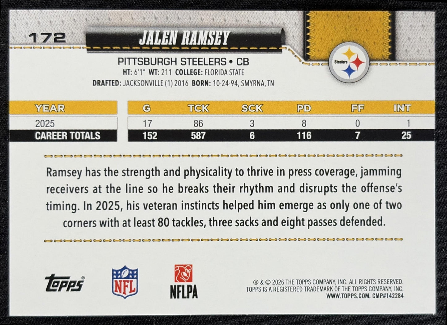 Jalen Ramsey 2026 Topps Football Leather Foil Steelers back