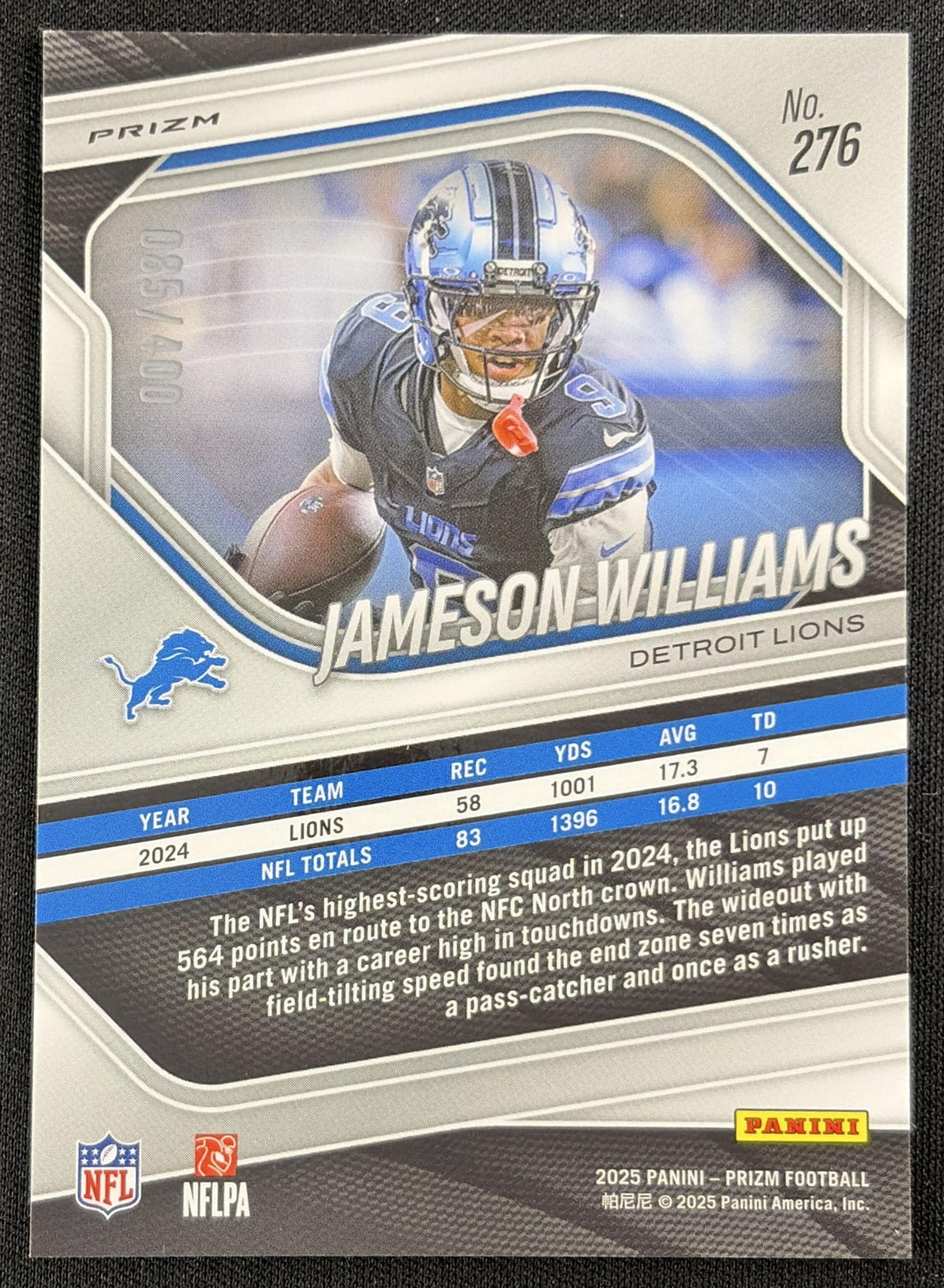 Jameson Williams 2025 Panini Prizm Pandora /400 Lions
