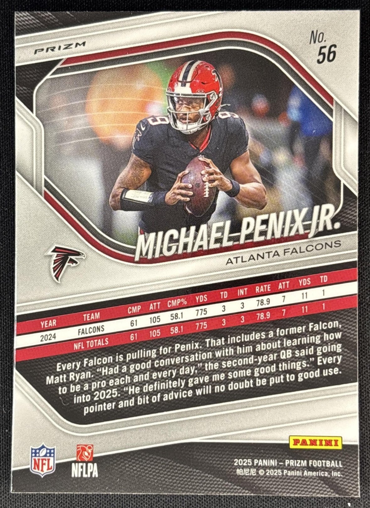 Michael Penix Jr. 2025 Panini Prizm Neon Green Pulsar Falcons back