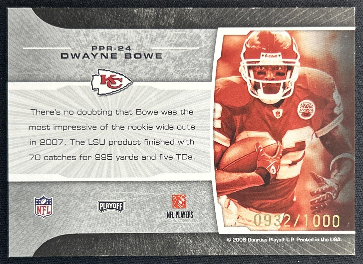 Dwayne Bowe 2008 Playoff Prestige Prestigious Pros Blue /1000 Chiefs back