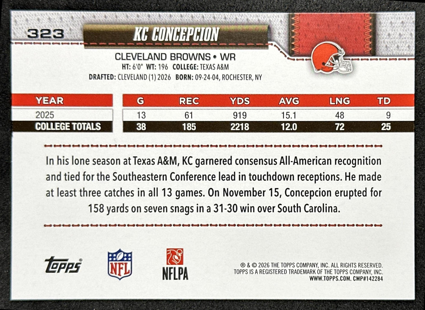 KC Concepcion 2026 Topps Flagship Browns Sports Trading Card