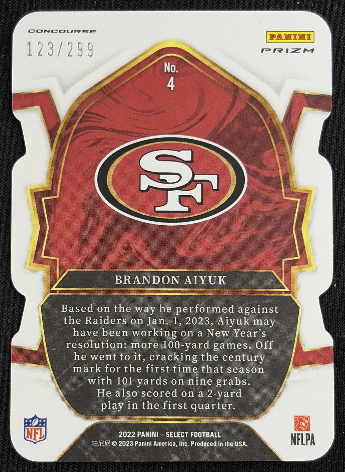 Brandon Aiyuk 2022 Panini Select Neon Green Prizm Die Cut /299 49ers - Back