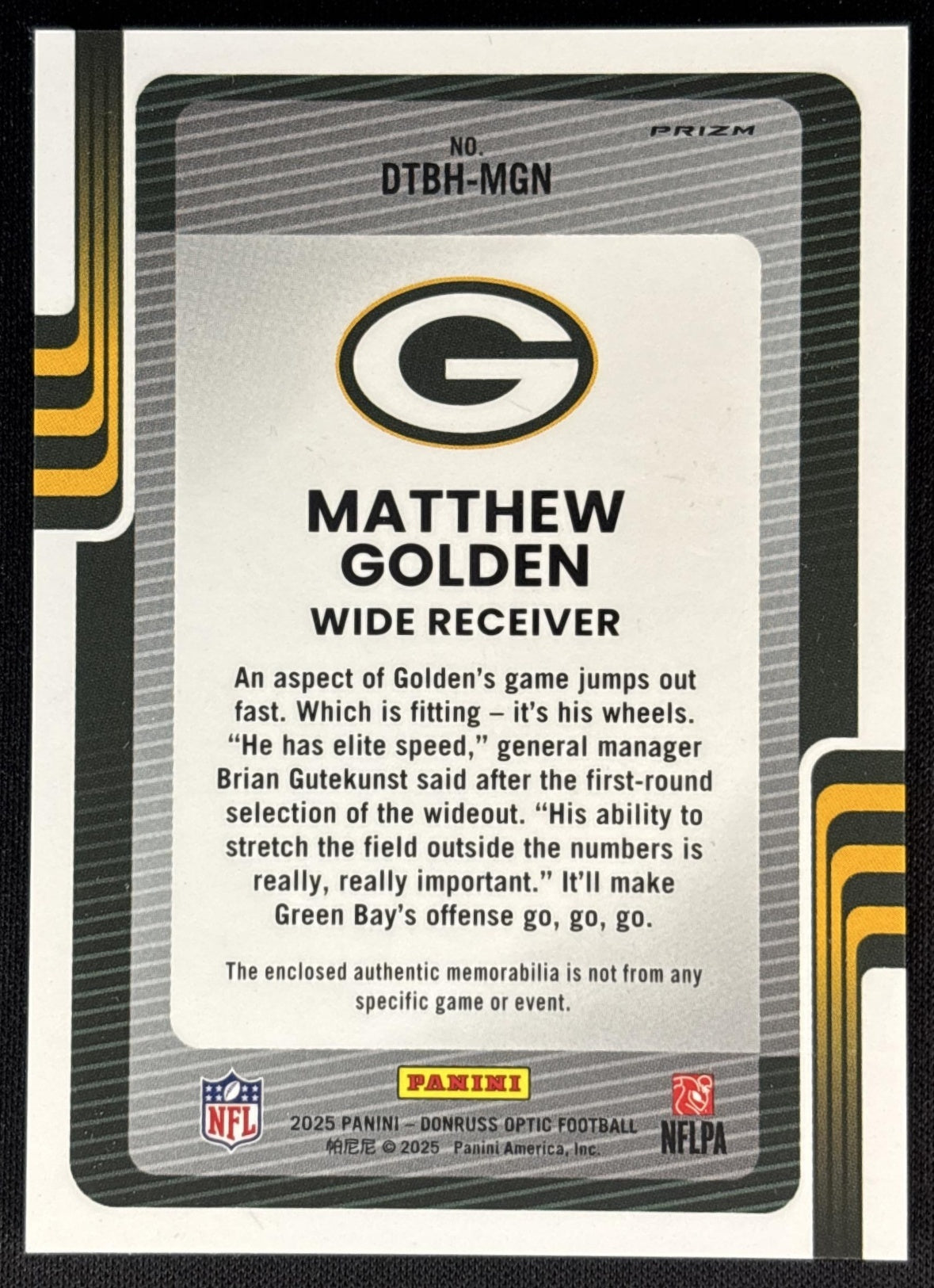 Matthew Golden 2025 Panini Donruss Optic Threads Blue Hyper Prizm Packers Sports Trading Cards