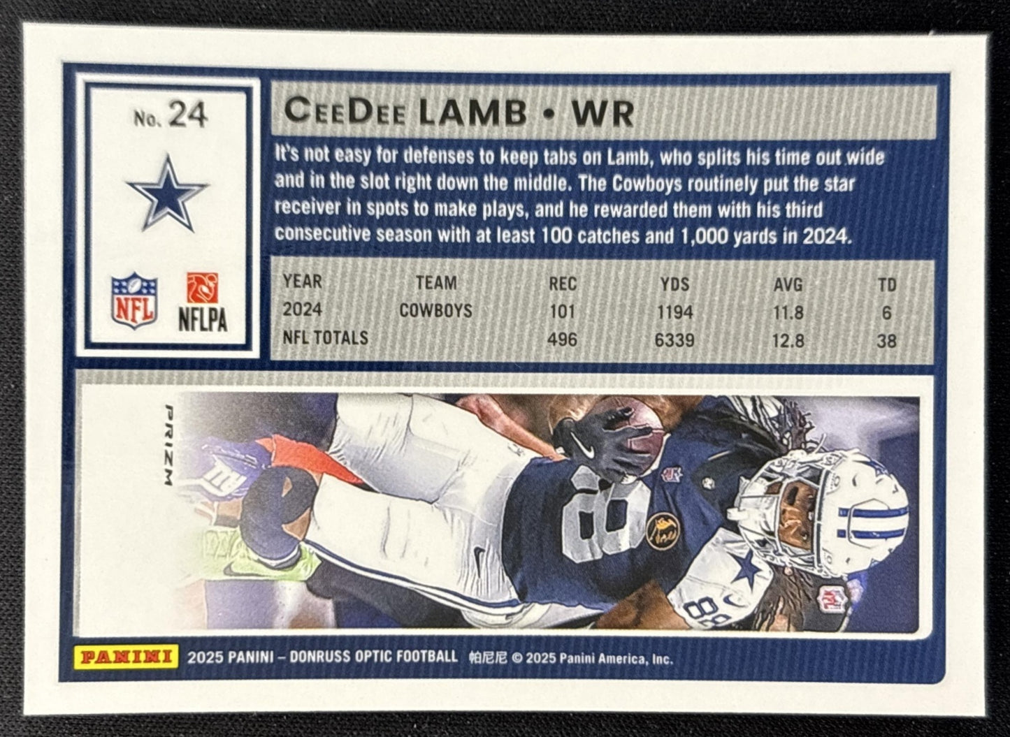 CeeDee Lamb 2025 Panini Donruss Optic Stars Prizm Cowboys back