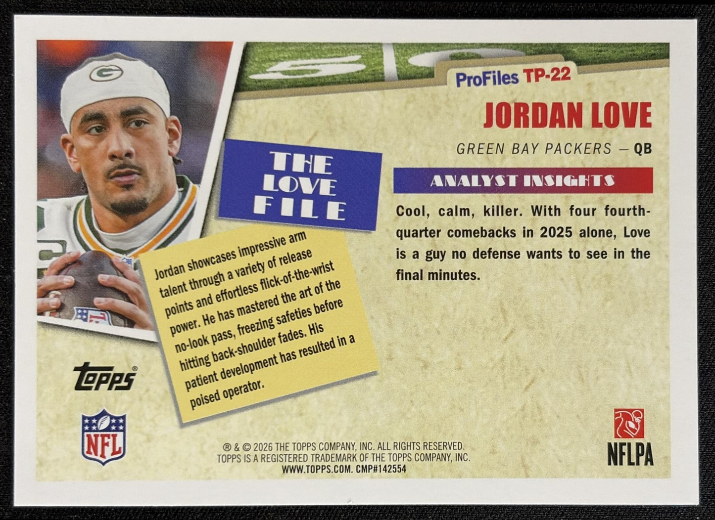Jordan Love 2026 Topps Profiles Packers back