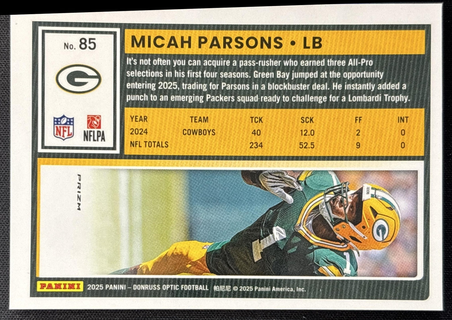 Micah Parsons 2025 Panini Donruss Optic Holo Prizm Packers Sports Trading Card