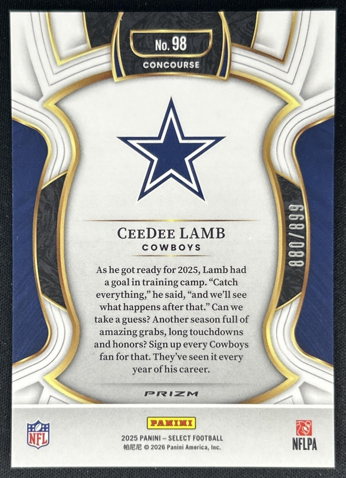 CeeDee Lamb 2025 Panini Select Concourse Copper Prizm Shock /899 Cowboys Back