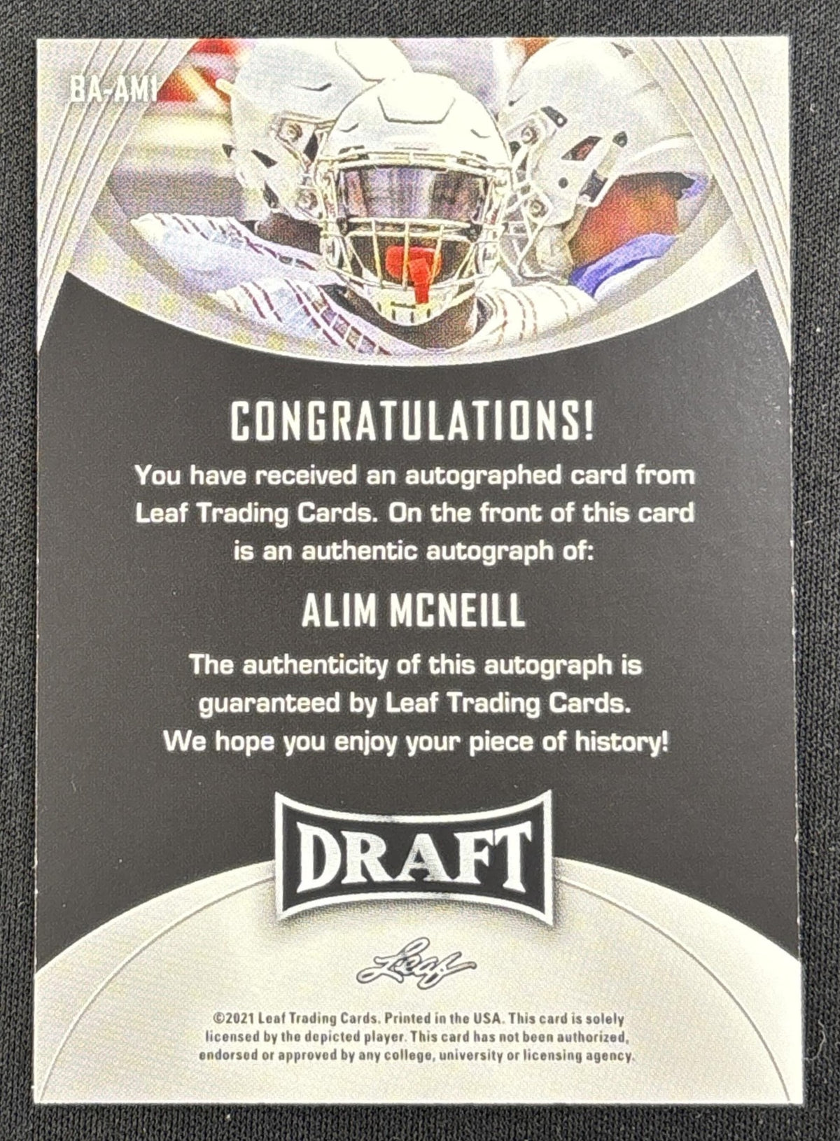 Alim McNeill 2021 Leaf Draft Auto Gold
