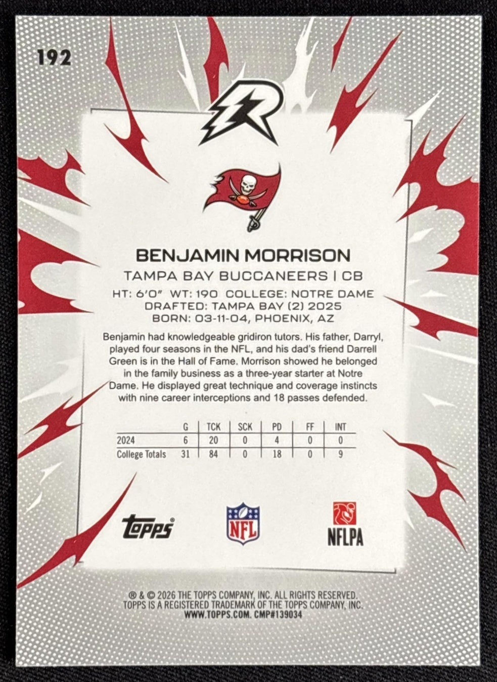 Benjamin Morrison 2025 Topps Resurgence Buccaneers