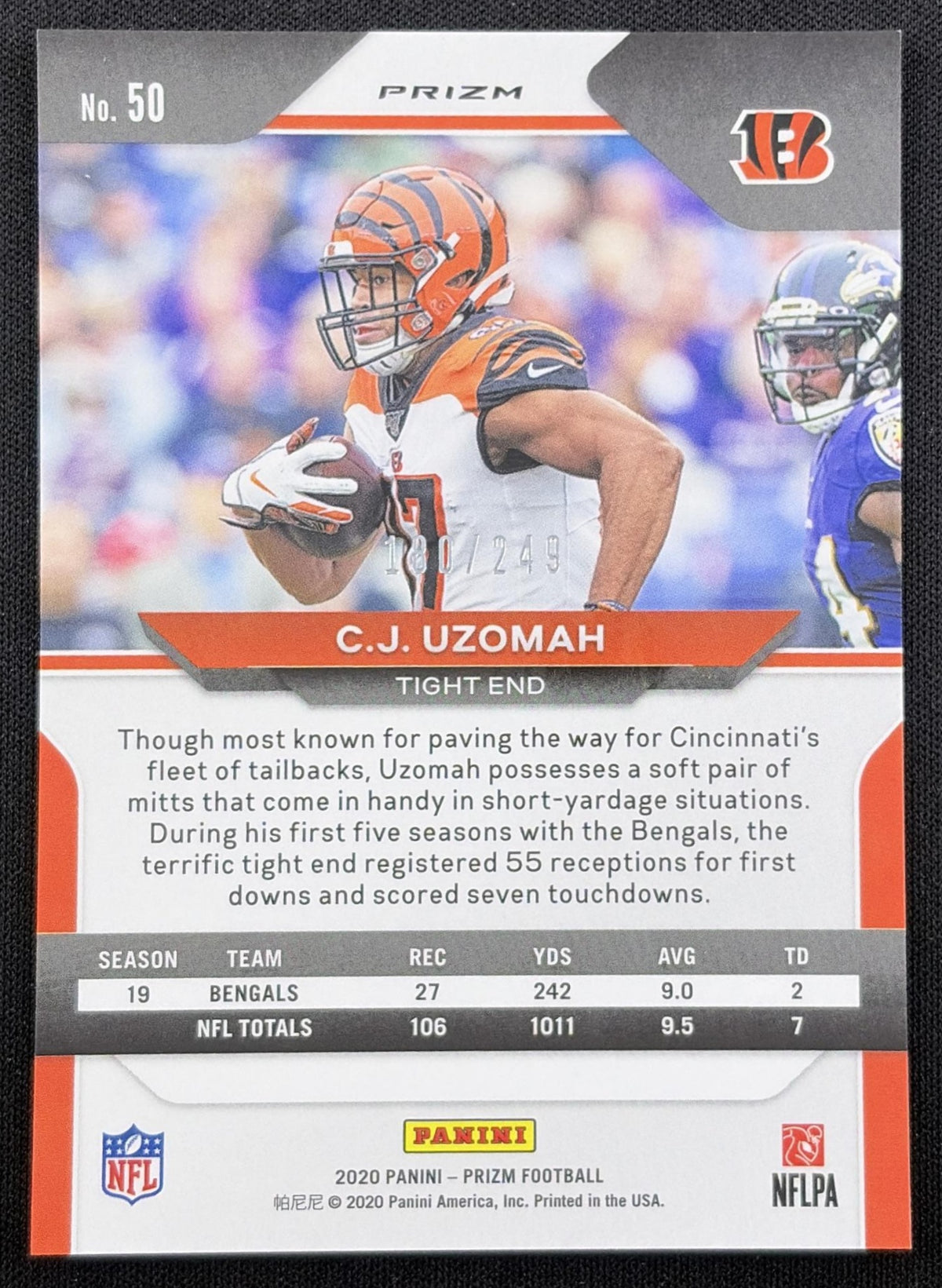 C.J. Uzomah 2020 Panini Prizm Orange /249 Bengals