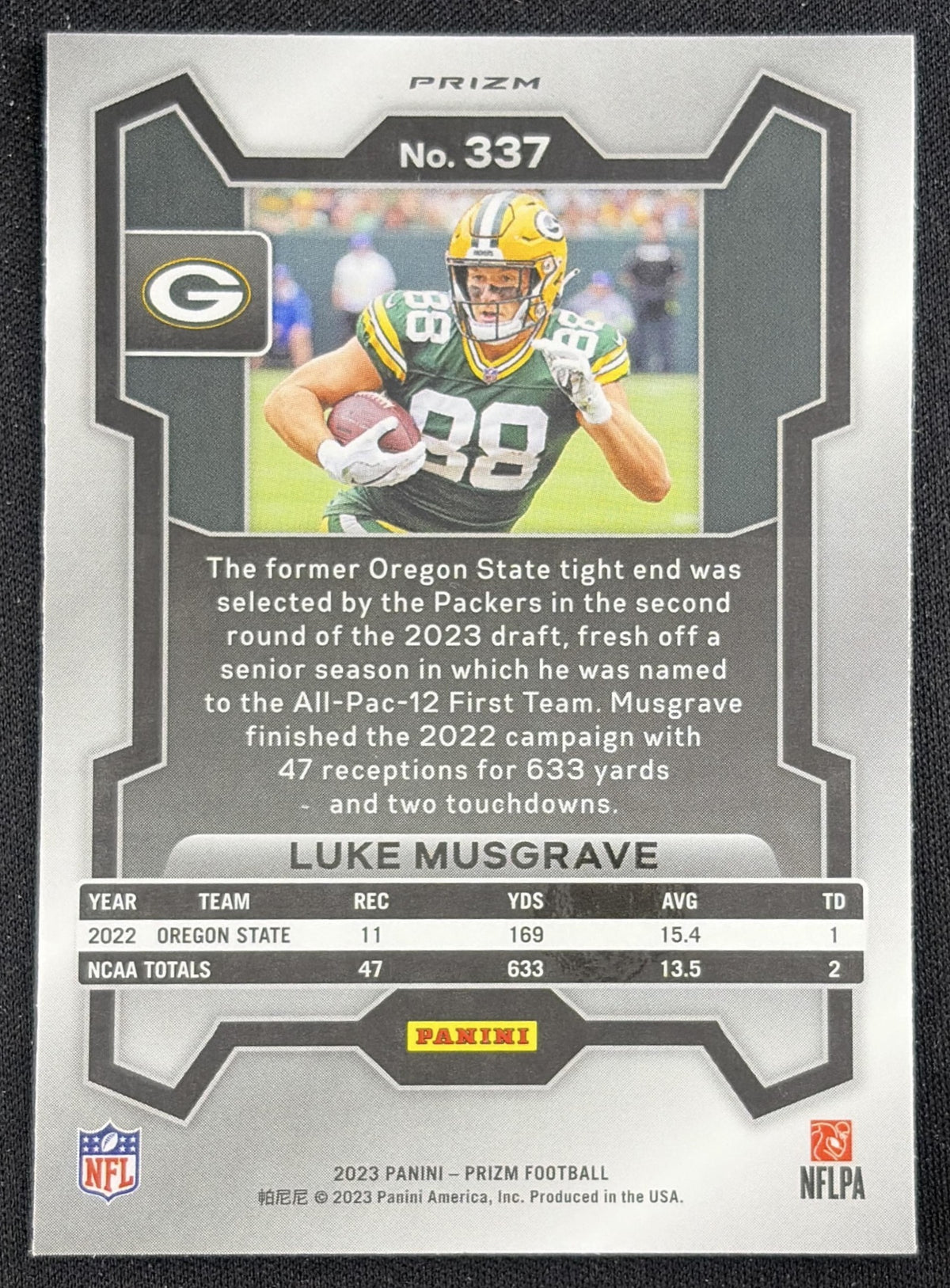 Luke Musgrave 2023 Panini Prizm Green Wave Packers Sports Trading Card