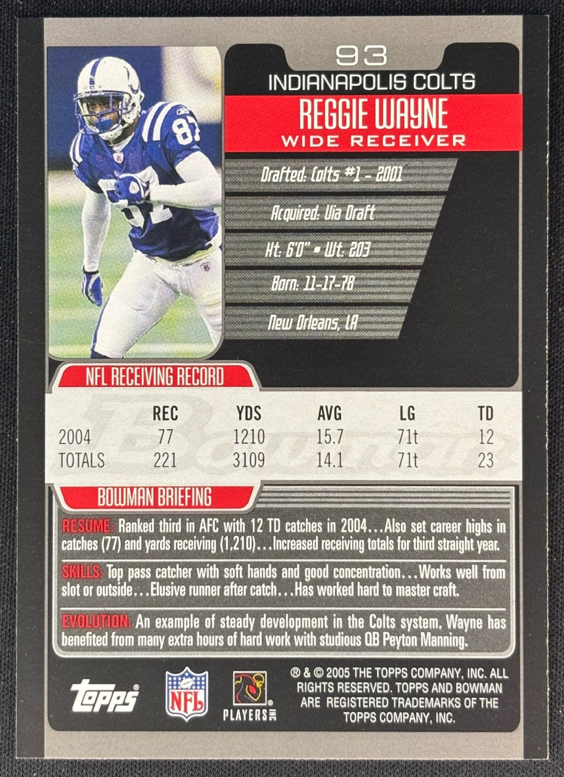 Reggie Wayne 2005 Bowman Colts Sports Trading Cards