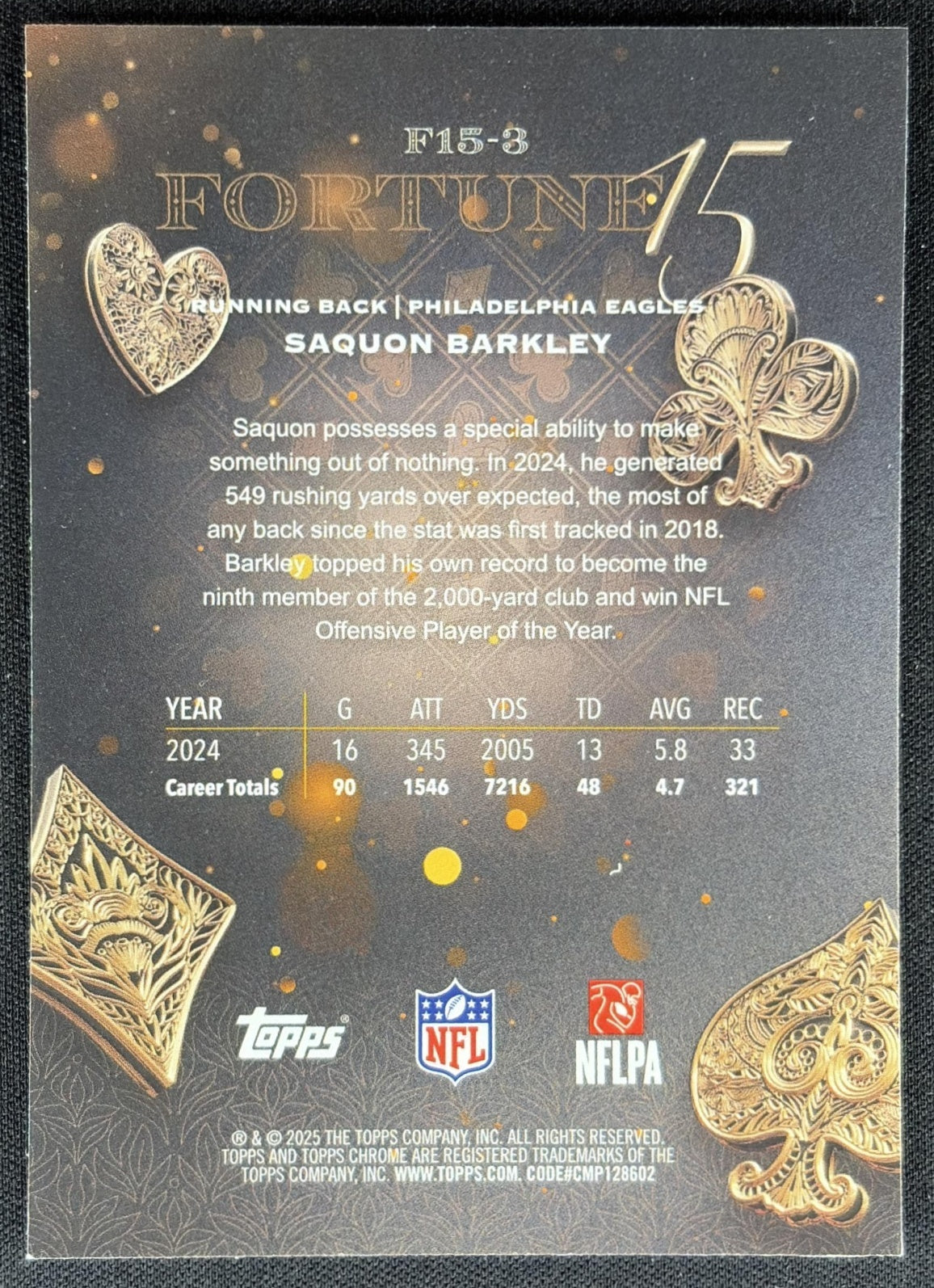 Saquon Barkley 2025 Topps Chrome Fortune 15 Eagles