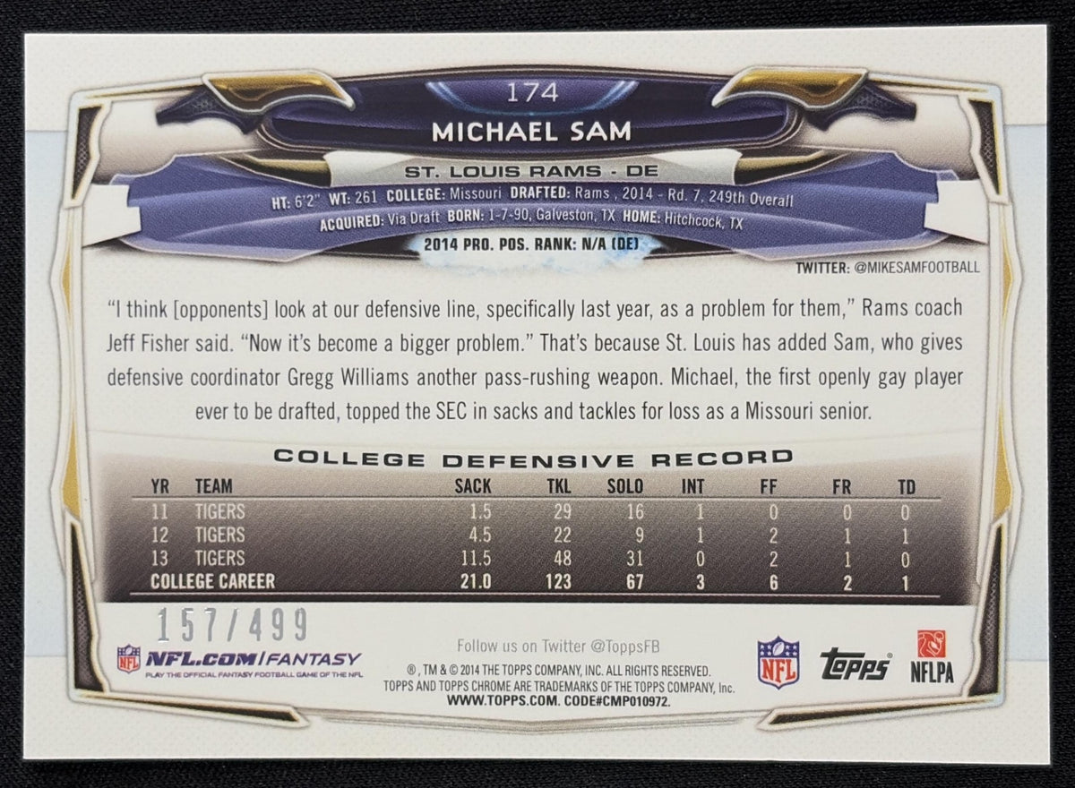 Michael Sam 2014 Topps Chrome Camo Refractors /499 Rams - Back
