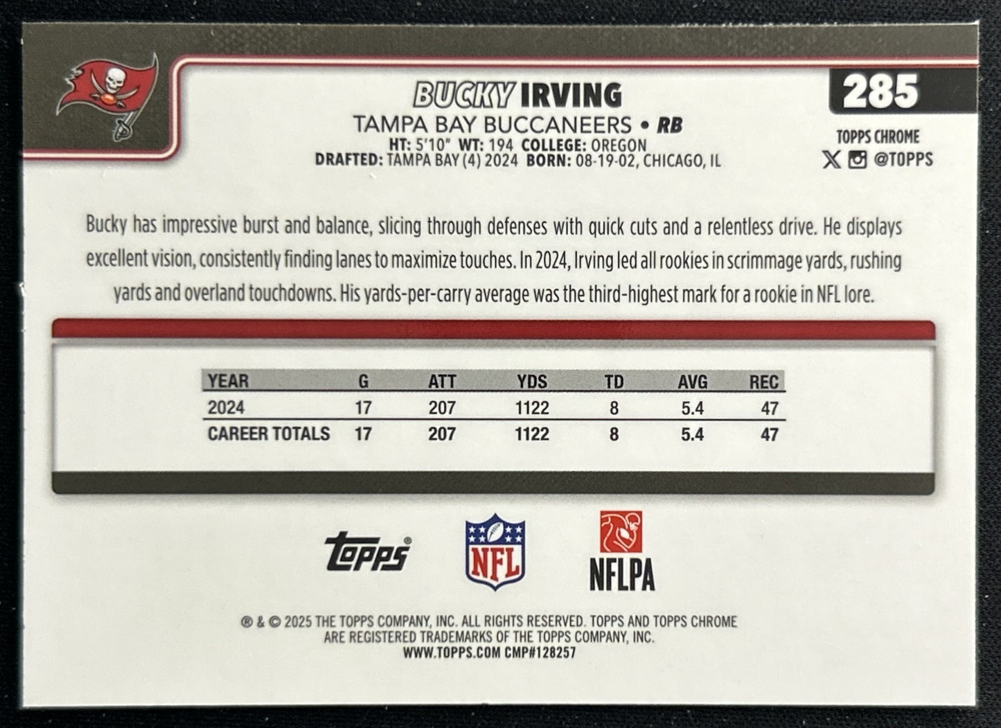 Bucky Irving 2025 Topps Chrome Buccaneers