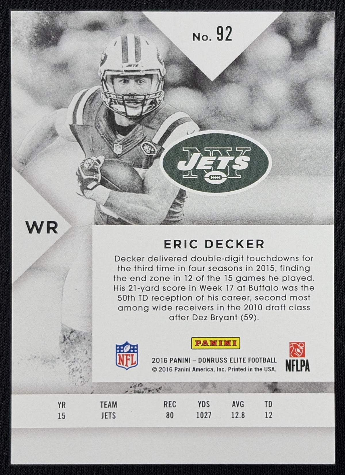 Eric Decker 2016 Panini Donruss Elite Black /199 Jets