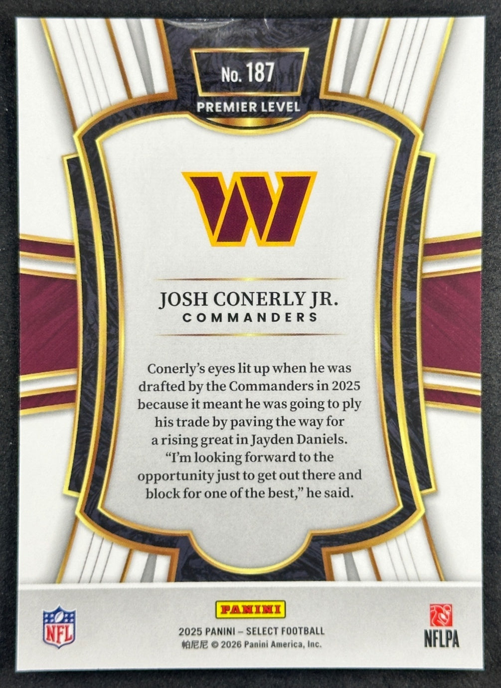 Josh Conerly Jr. Select Premier Level Washington Commanders Sports Trading Cards