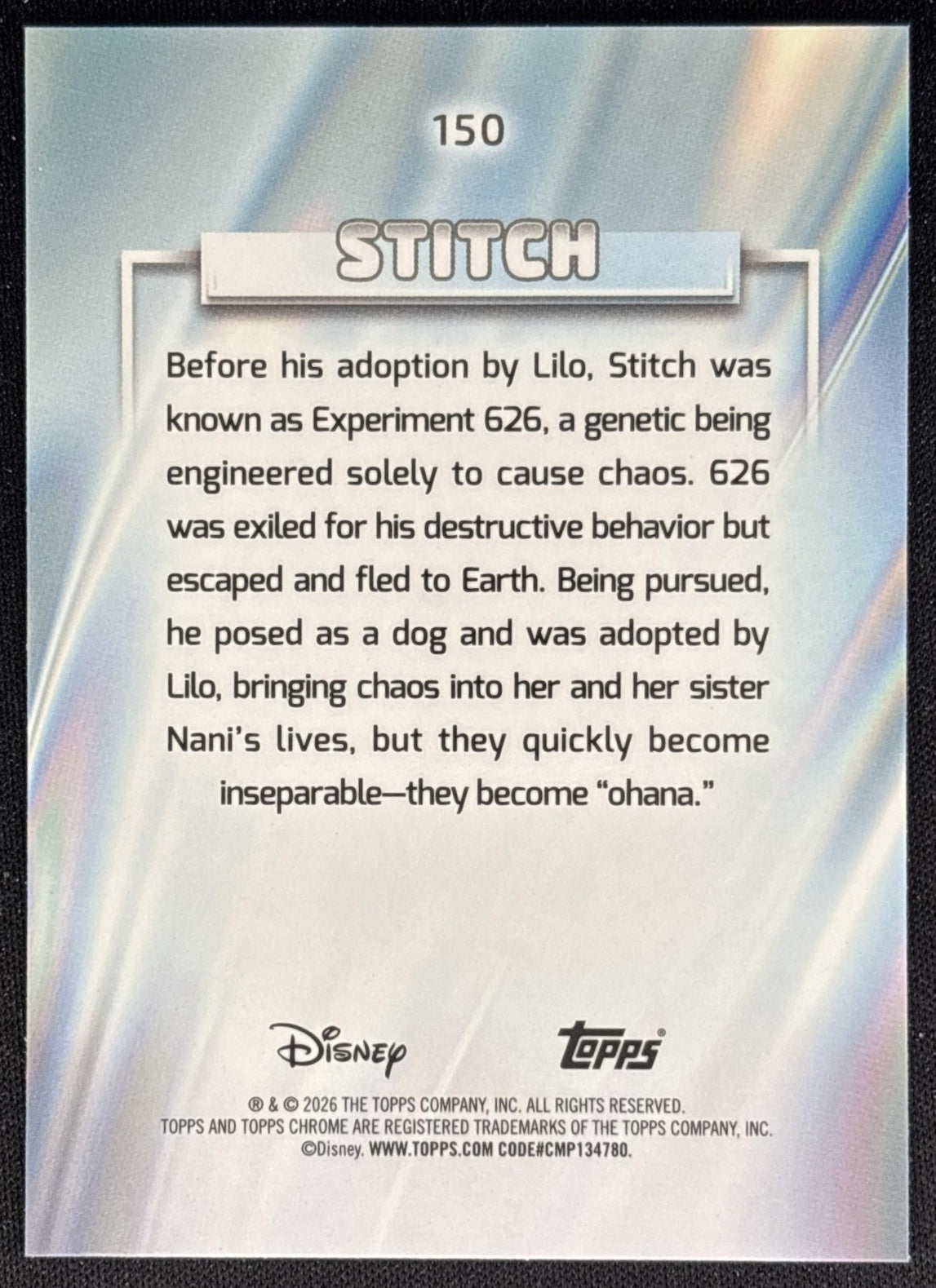 Stitch 2026 Topps Chrome Disney Lilo & back