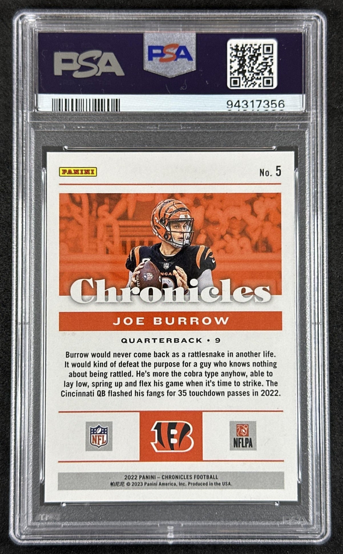 Joe Burrow 2022 Panini Chronicles Orange PSA 8