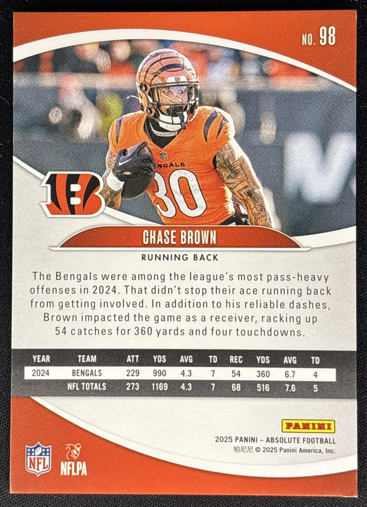 Chase Brown 2025 Panini Absolute Hobby Bengals