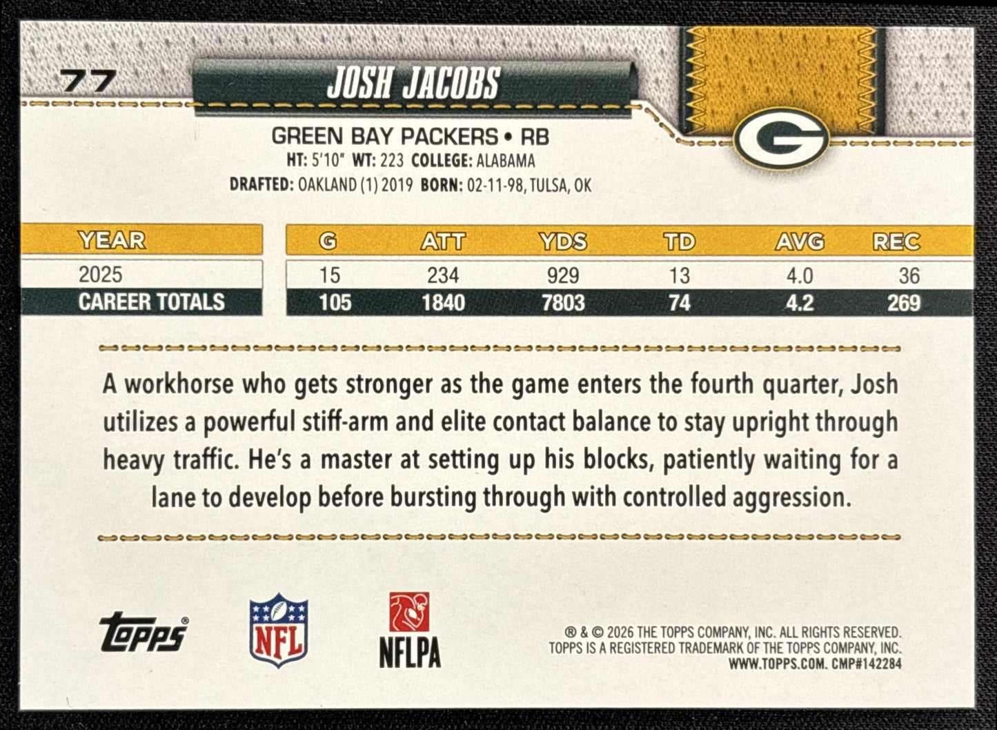 Josh Jacobs 2026 Topps Football Leather Foil Packers