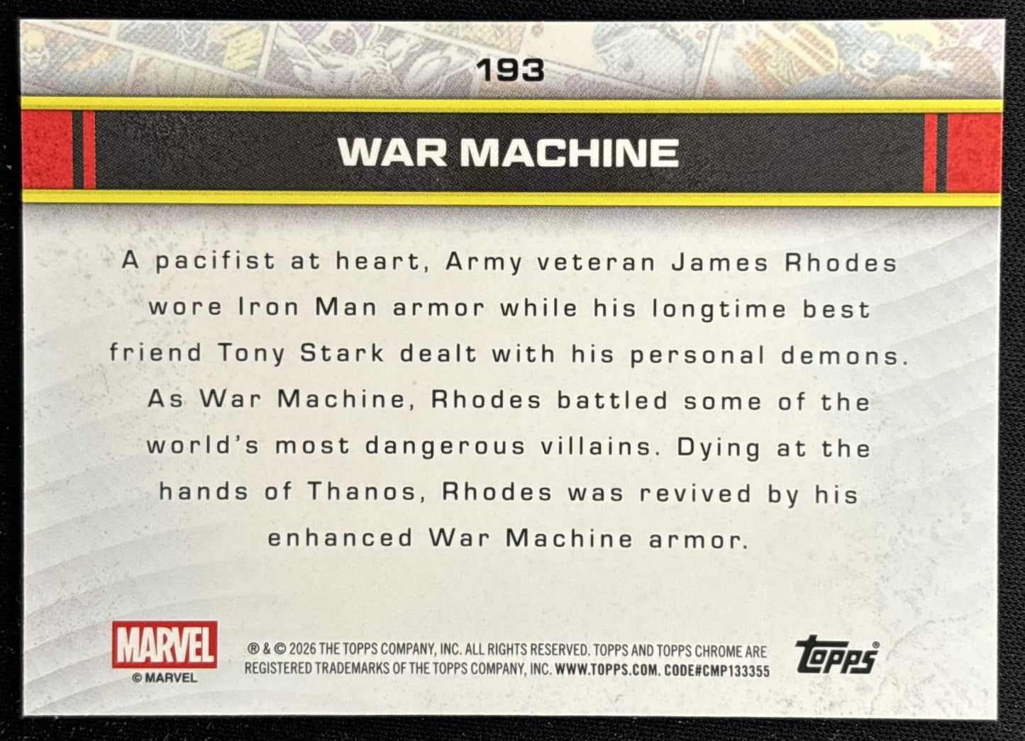 War Machine 2026 Topps Chrome Marvel Comics