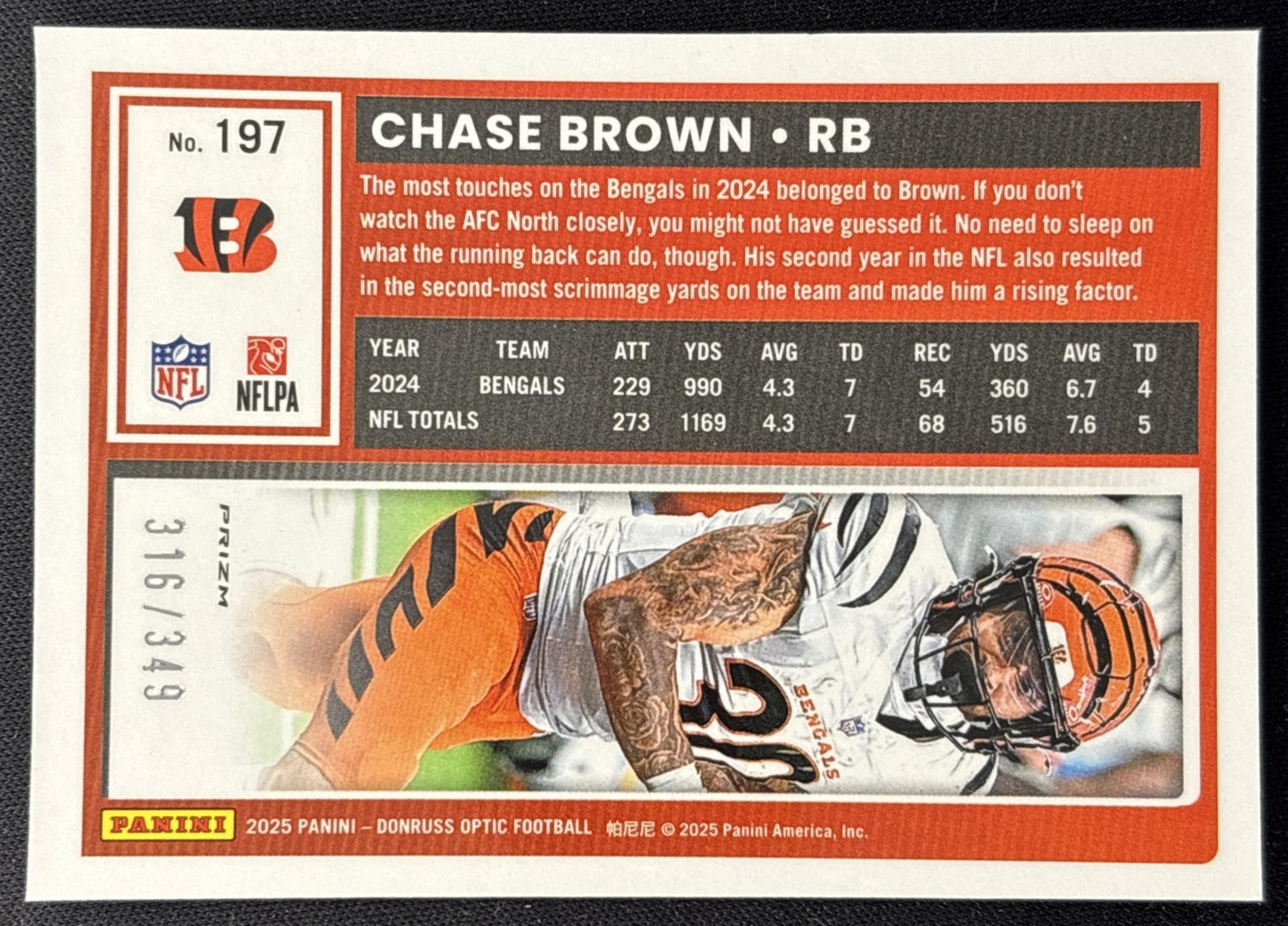 Chase Brown 2025 Panini Donruss Optic Aqua Prizm /349 Bengals Sports Trading Cards