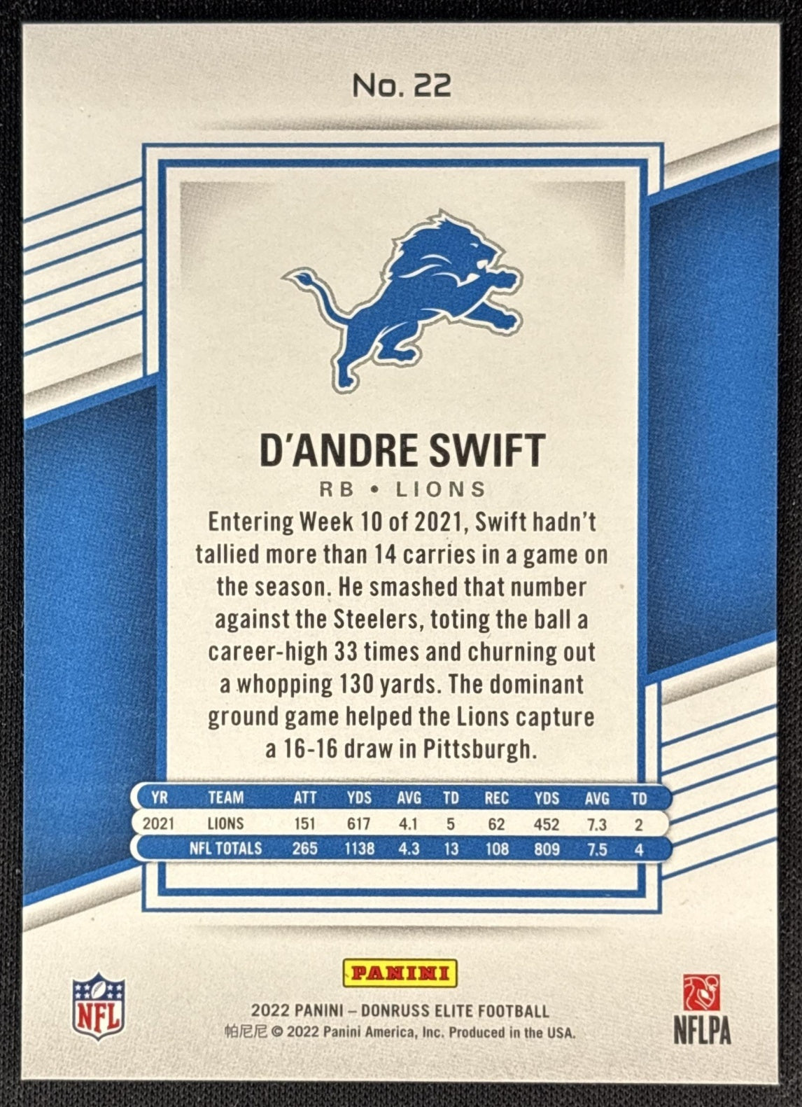 D Andre Swift 2020 Panini Chronicles Elite Update /899 Lions back