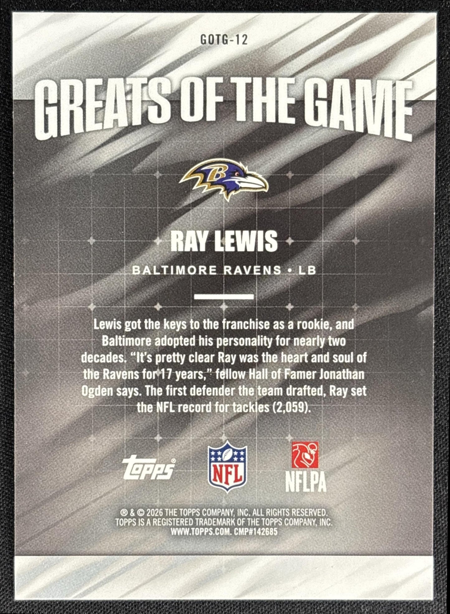 Ray Lewis 2026 Topps Greats Of The Game Ravens