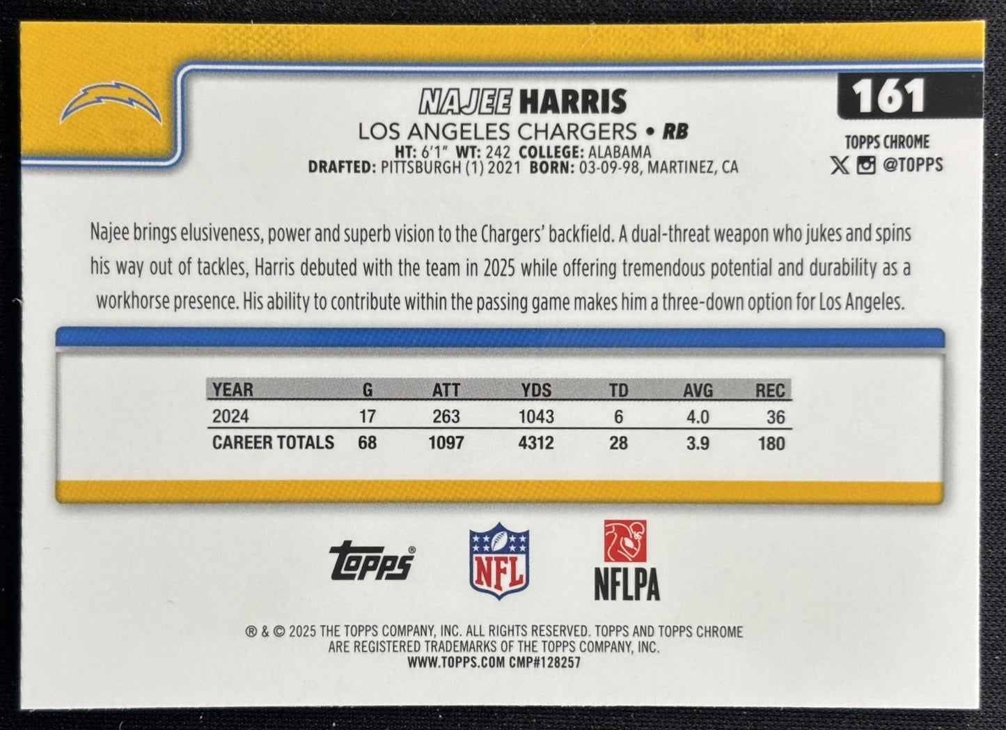 Najee Harris 2025 Topps Chrome X-Fractor Chargers Sports Trading Cards
