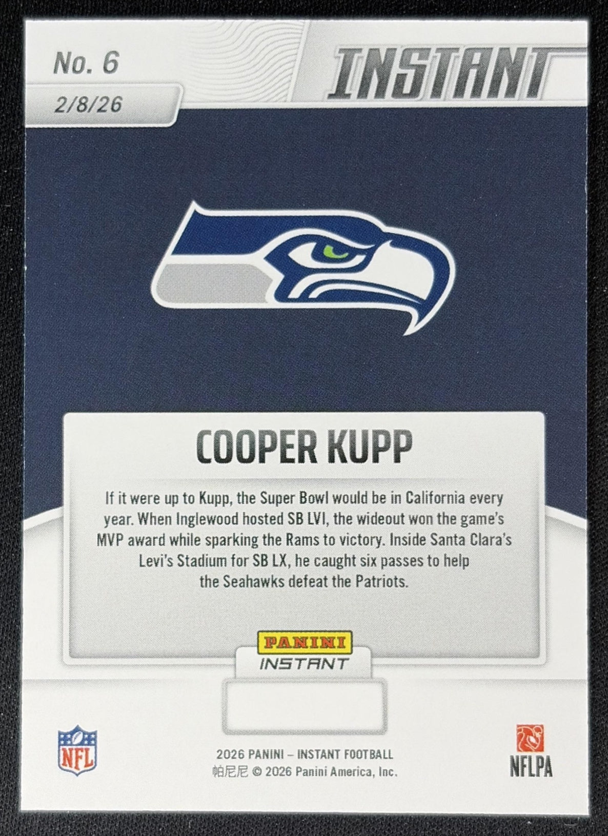 Cooper Kupp 2026 Panini Instant Super Bowl LIX Champions Seattle Seahawks back