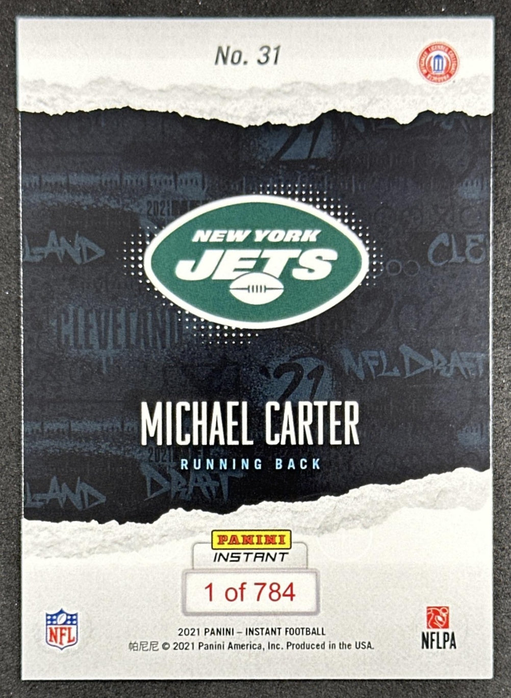 Michael Carter 2021 Panini Instant NFL Draft Night Jets back