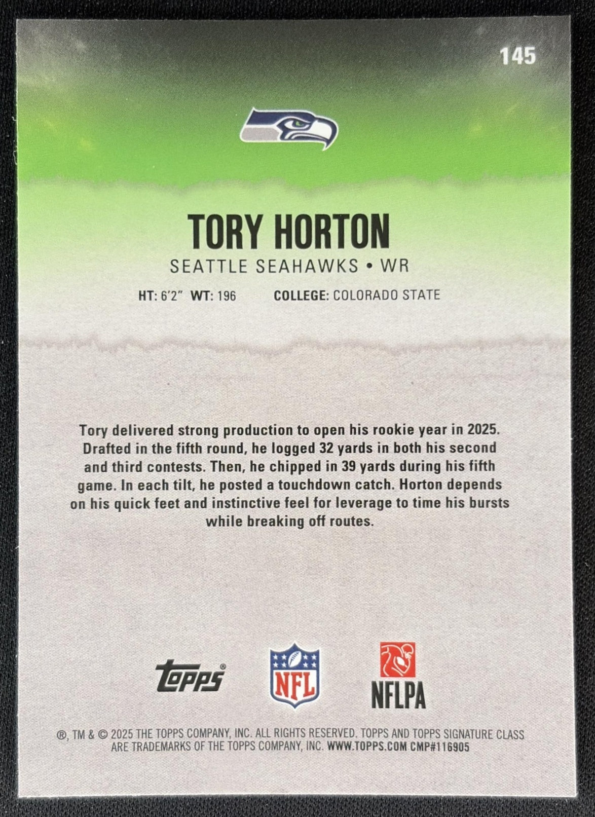 Tory Horton 2025 Topps Signature Class Chrome Rookie Seahawks