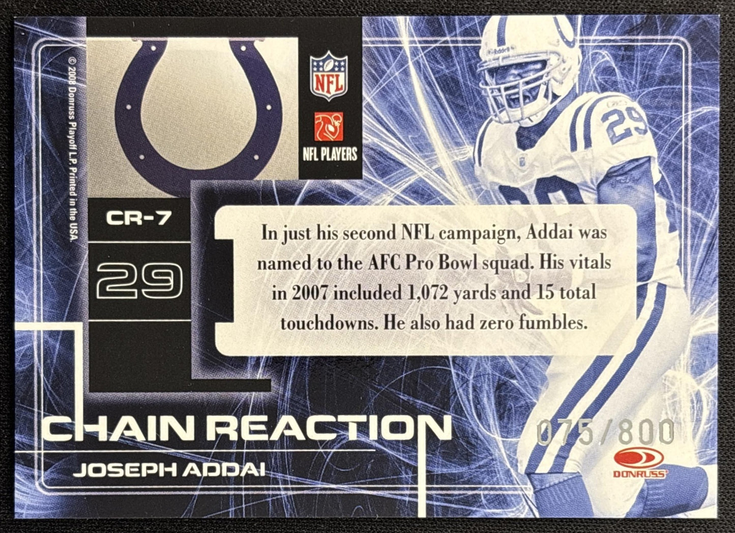 Joseph Addai 2008 Donruss Elite Chain Reaction Gold /800 Colts back