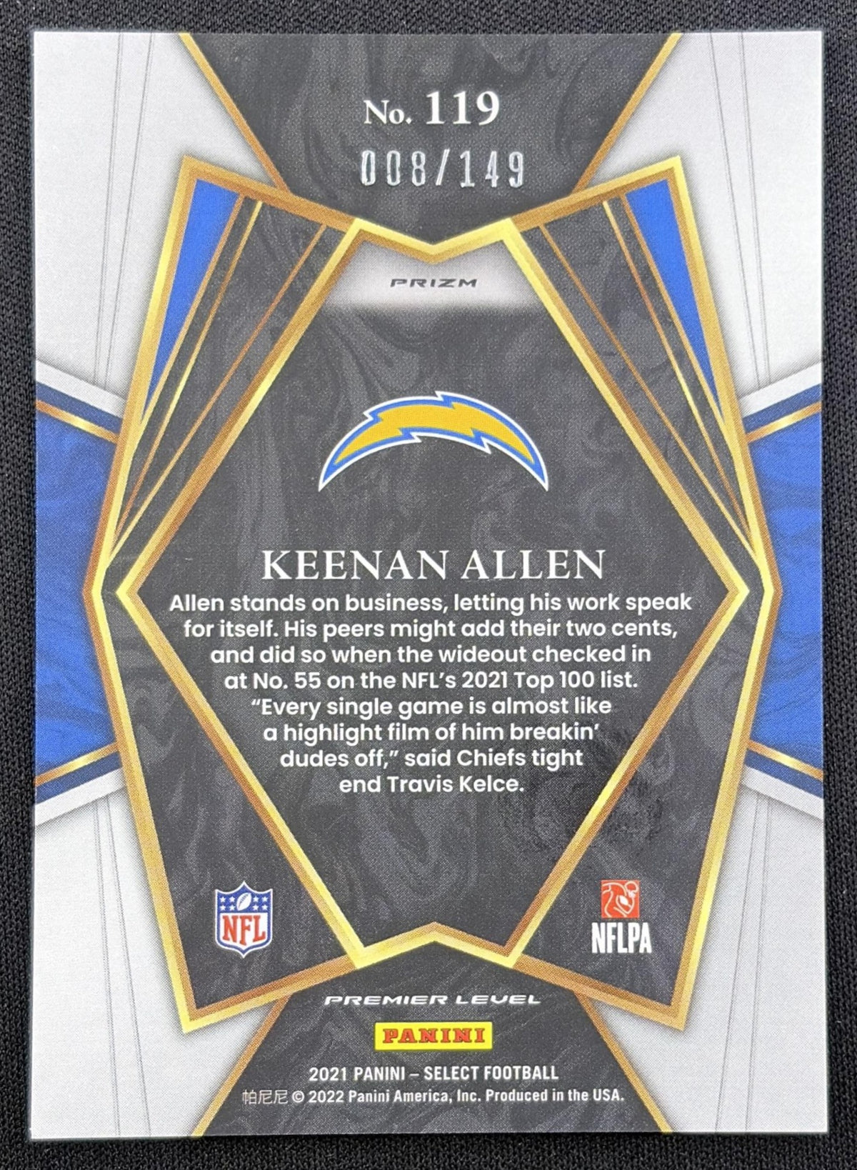 Keenan Allen 2021 Panini Select Blue Prizm /149 Chargers